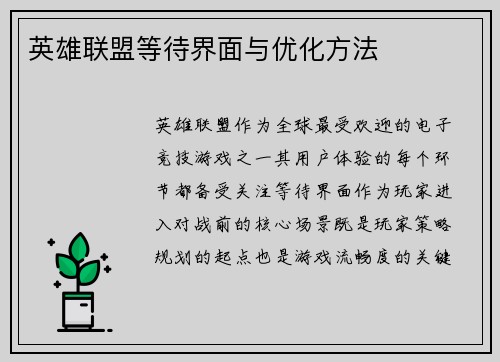 英雄联盟等待界面与优化方法